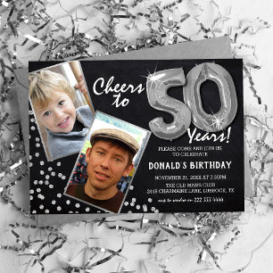 Invitation Balloons Argent Tableau Noir 2 Photo 50e Anniversa