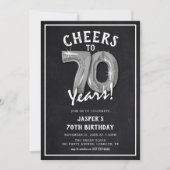 Invitation Balloons Argentés Chalkboard Rustique 70e Annivers (Devant)