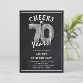 Invitation Balloons Argentés Chalkboard Rustique 70e Annivers (Debout devant)