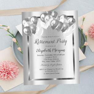 Invitation Balloons argentés chic, cadre, retraite