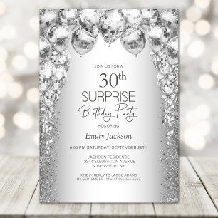 Invitation Balloons Argentés Fête Surprise pour un 30e Annive