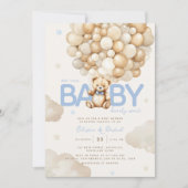 Invitation Balloons beiges Ours Teddy Baby shower moderne (Devant)