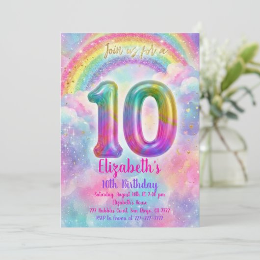 Invitation Balloons Birthday 10th Birthday  (Debout devant)