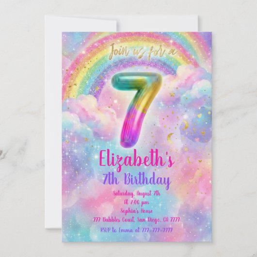 Invitation Balloons Birthday 7th Birthday  (Devant)