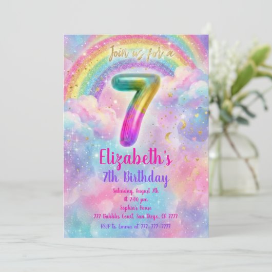 Invitation Balloons Birthday 7th Birthday (Debout devant)