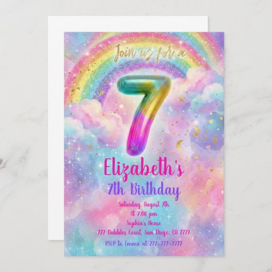 Invitation Balloons Birthday 7th Birthday (Devant / Derrière)
