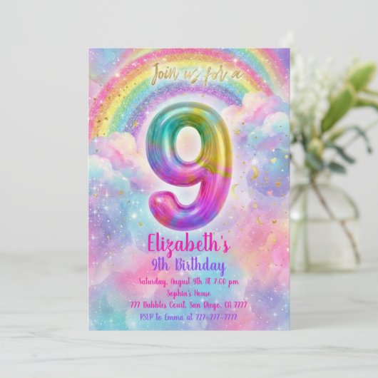Invitation Balloons Birthday 9th Birthday (Debout devant)