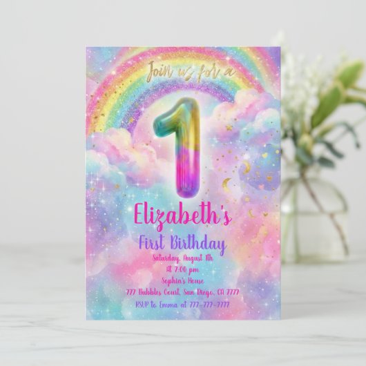 Invitation Balloons Birthday first Birthday (Debout devant)