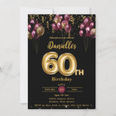Invitation Balloons Bourguignon et Or Confettis 60e Anniversa (Devant)