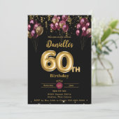 Invitation Balloons Bourguignon et Or Confettis 60e Anniversa (Debout devant)