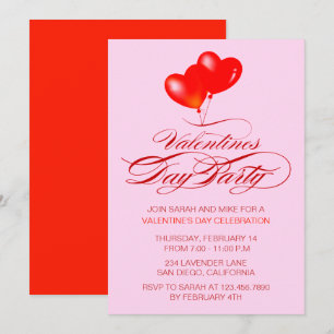 Invitation Balloons cardiaques et typographie Saint-Valentin