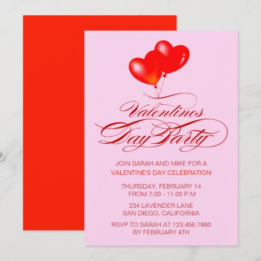 Invitation Balloons cardiaques et typographie Saint-Valentin (Devant / Derrière)
