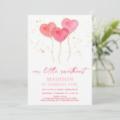 Invitation Balloons Coeur Rose Or Chéri Anniversaire (Debout devant)