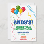Invitation Balloons Colorés Joyeux 12e Anniversaire (Devant)