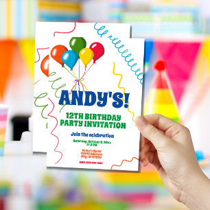 Invitation Balloons Colorés Joyeux 12e Anniversaire