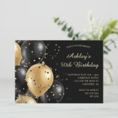 Invitation Balloons Confetti Black Gold 50e anniversaire (Debout devant)