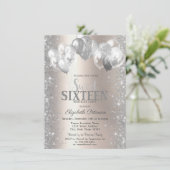 Invitation Balloons Confetti en argent Champagne Sweet 16 (Debout devant)