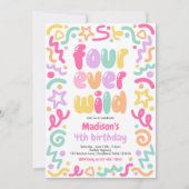 Invitation Balloons Confetti Four Ever Wild 4ème Anniversaire (Devant)