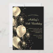 Invitation Balloons Confetti Noir et Or 50e anniversaire (Devant)