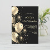 Invitation Balloons Confetti Noir et Or 50e anniversaire (Debout devant)