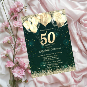 Invitation Balloons Confetti Pailletés Or Anniversaire 50 ans
