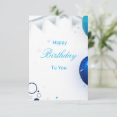 Invitation Balloons Confettis Bleus et Dorés pour Anniversair (Debout devant)