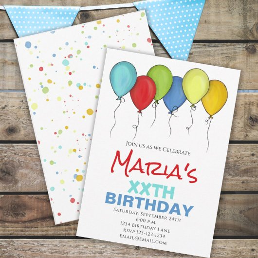 Invitation Balloons d'anniversaire Confetti Fête moderne Cute