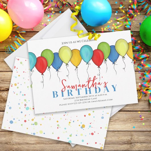 Invitation Balloons d'anniversaire Confetti Fête moderne Cute