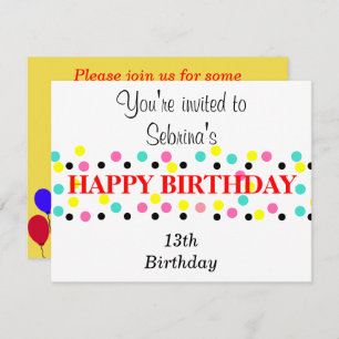 Invitation Balloons d'anniversaire Pois