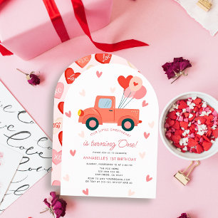 Invitation Balloons de camion rose chéri fille 1er anniversai
