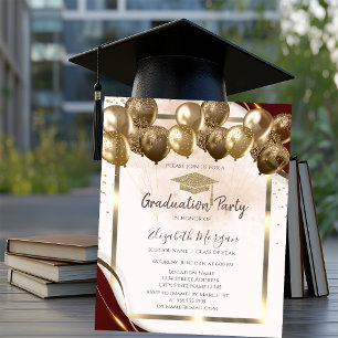 Invitation Balloons de chapeau de remise de diplôme or bordur