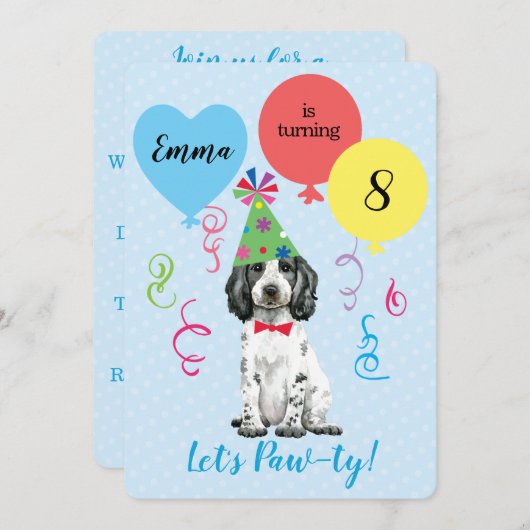 Invitation Balloons de fête d'anniversaire Anglais Cocker Esp (Devant / Derrière)