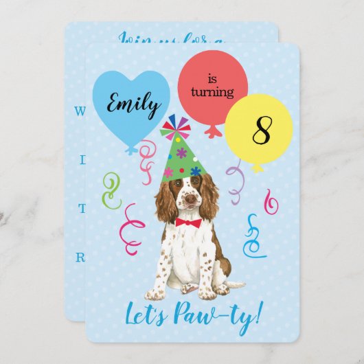 Invitation Balloons de fête d'anniversaire Anglais Springer S (Devant / Derrière)