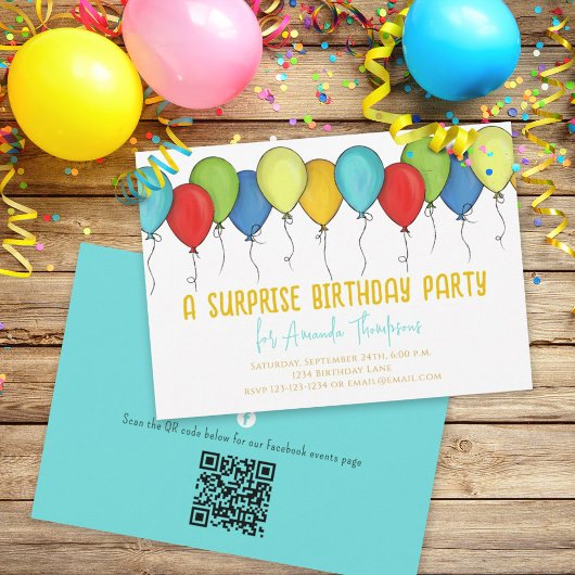 Invitation Balloons de fête d'anniversaire surprise Code QR F