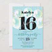 Invitation Balloons de fête d'anniversaire Turquoise Sweet 16 (Devant)