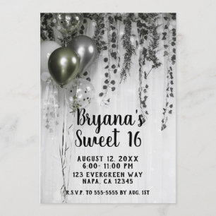 Invitation Balloons de fête métallisés vert argent Ivy 16 ans