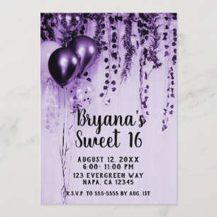 Invitation Balloons de fête métallisés violets Ivy blanc Swee