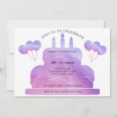 Invitation Balloons de gâteau rose violet 65e anniversaire (Devant)