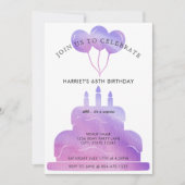 Invitation Balloons de gâteau rose violet 65e anniversaire (Devant)