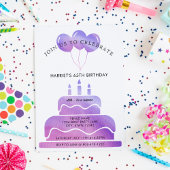 Invitation Balloons de gâteau rose violet 65e anniversaire