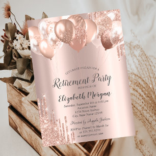 Invitation Balloons de retraite avec gouttes de paillettes or