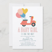 Invitation Balloons de Scooter rose Baby shower fille (Devant)