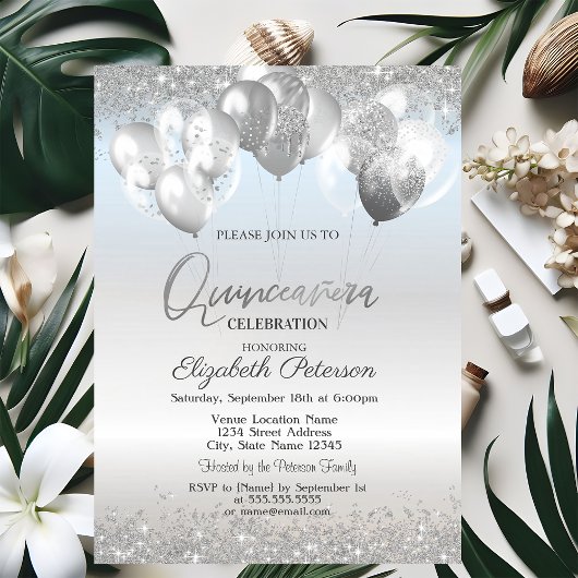 Invitation Balloons Diamants Pailletés Argent Tendances