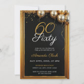 Invitation Balloons d'or Frame & Confetti 60e anniversaire (Devant)