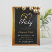 Invitation Balloons d'or Frame & Confetti 60e anniversaire (Debout devant)