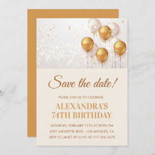 Invitation Balloons d'or moderne Enregistrer la date 74e anni