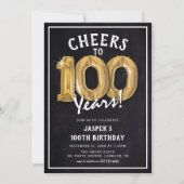 Invitation Balloons d'or Rustic Chalkboard 100e anniversaire (Devant)