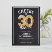 Invitation Balloons d'or Rustique Chalkboard 30e anniversaire (Debout devant)