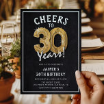 Invitation Balloons d'or Rustique Chalkboard 30e anniversaire<br><div class="desc">Fêter ses 30 ans ! Ces invitations de fête de 30 ans sont conçus avec le titre "Cheers to 30 Years!". Doté d'un arrière - plan rustique,  de ballons d'hélium numéro d'or trente,  d'une typographie blanche branchée et d'un simple modèle de fête d'anniversaire facile à customiser.</div>