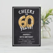 Invitation Balloons d'or Rustique Chalkboard 60e anniversaire (Debout devant)